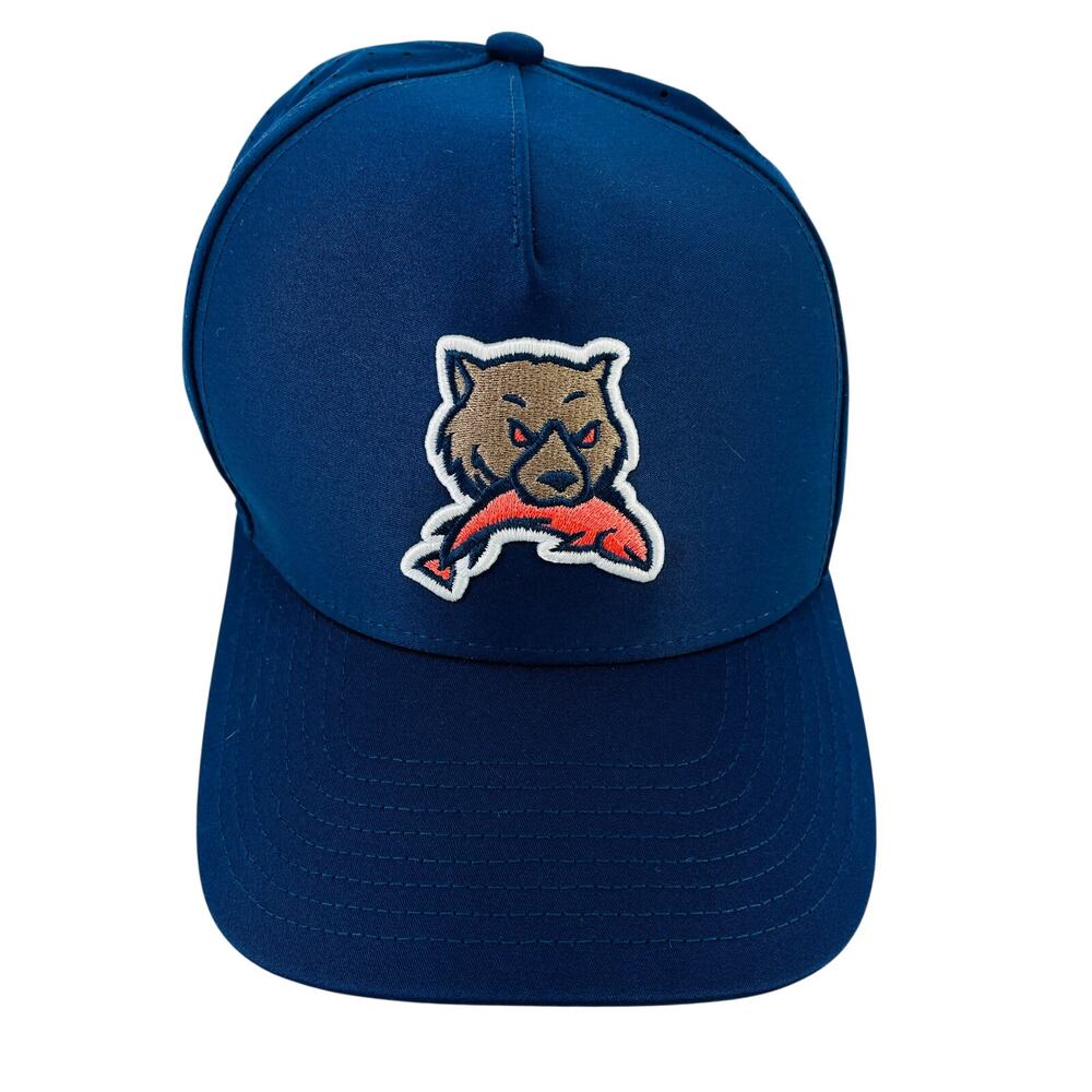 Waggle Kodiak Bear Fish Logo Baseball Hat Mens One Size Blue